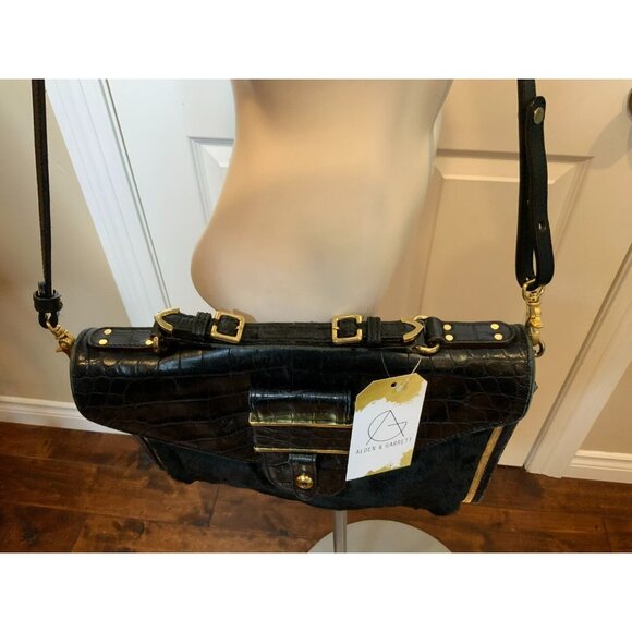 Rebecca Minkoff Collection Black Crocodile & Fur Crossbody Purse Handbag - Picture 3 of 7